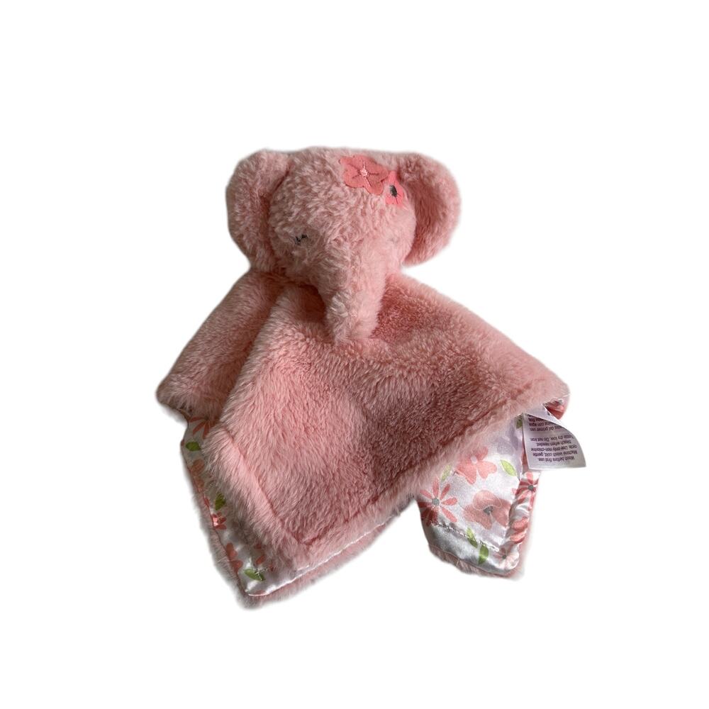 Parents Choice Walmart Pink Elephant Lovey Soother Floral Satin Blanket Plush